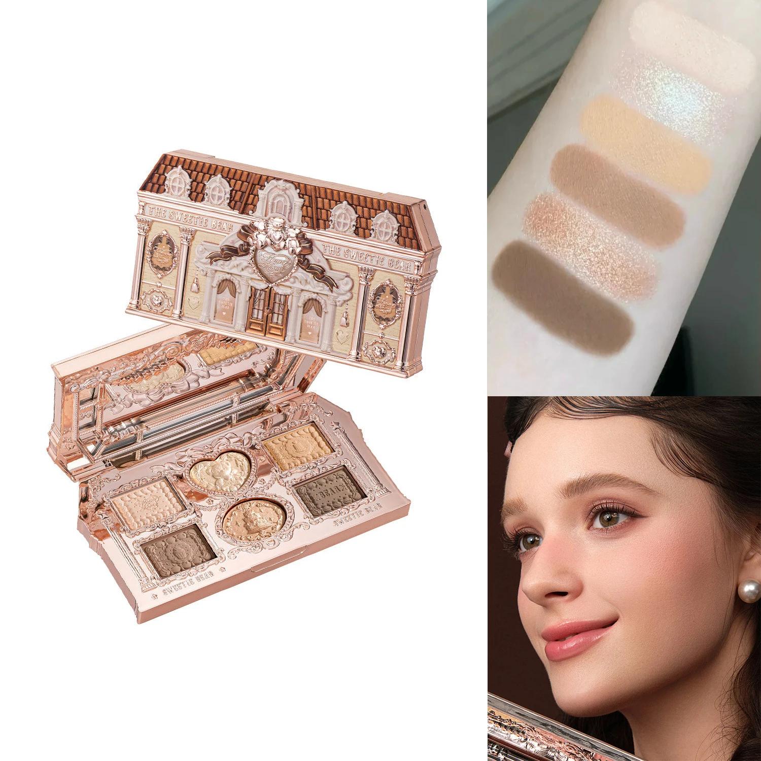 Flower Knows Sweetie Bear 6 Color Eyeshadow Palette Matte Shimmer Glitter Vegan Cruelty Free Waterproof High Pigment eyeshadow коричневый