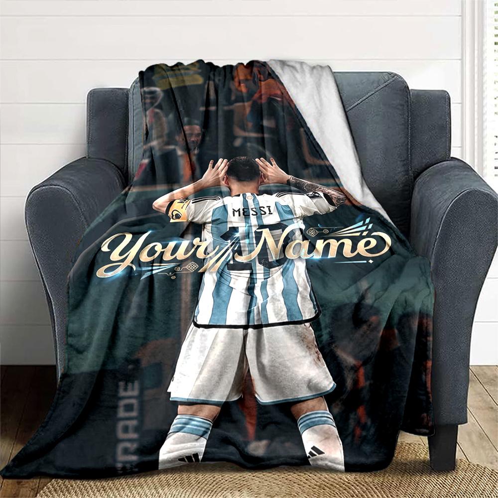 Football Messi Customize Text Blanket Cozy Customizable Blanket Soft Warm Cozy Throw For Bed Seaside Living Room Office Chair Four Seasons Multipurpos