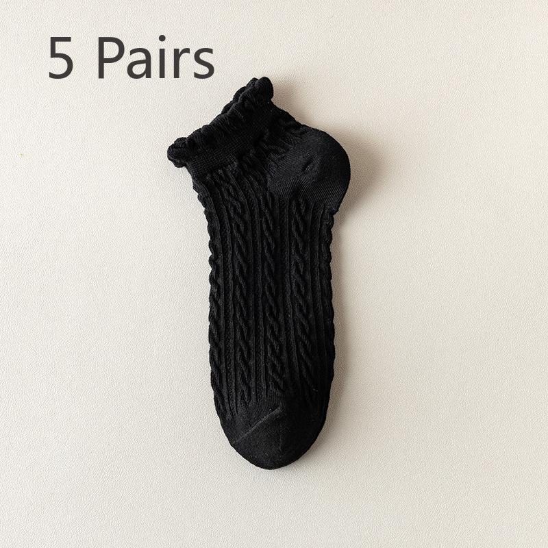5 Pairs of Women's Summer Thin Retro Pure Cotton Twist Sports Socks