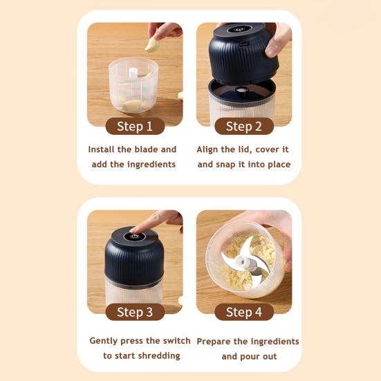 Electric Garlic Chopper Mini Rechargeable Cordless Veggie Chopper with 6 Blades Portable Electric Garlic Mincer for Kitchen Gadget