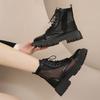 2025 Summer New Round Head Mesh Breathable Lace Up Back Zipper Versatile Cool Boots Thick Sole Comfortable Single Shoe Women