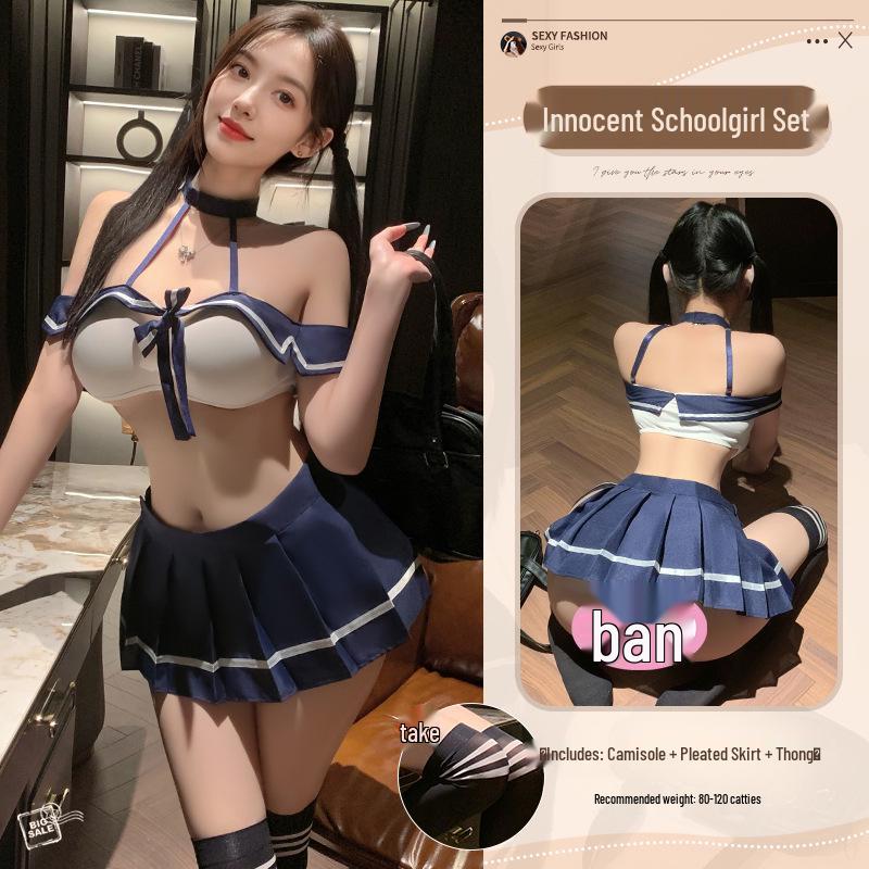 Yan Sexy Backless Sailor School Uniform Lingerie Set for Women