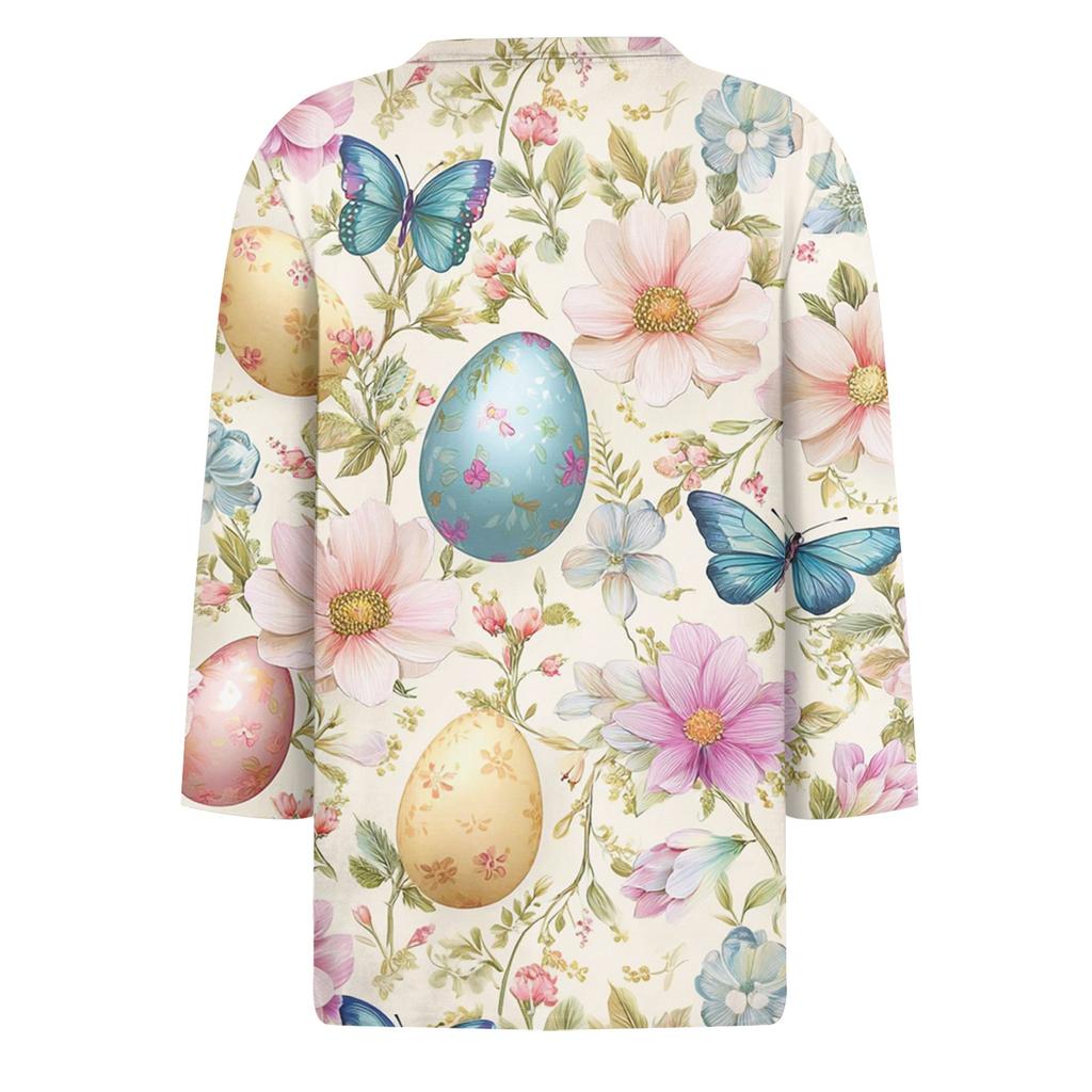 Women's Fashion Casual Sleeve Easter Elements Print Round Neck Top