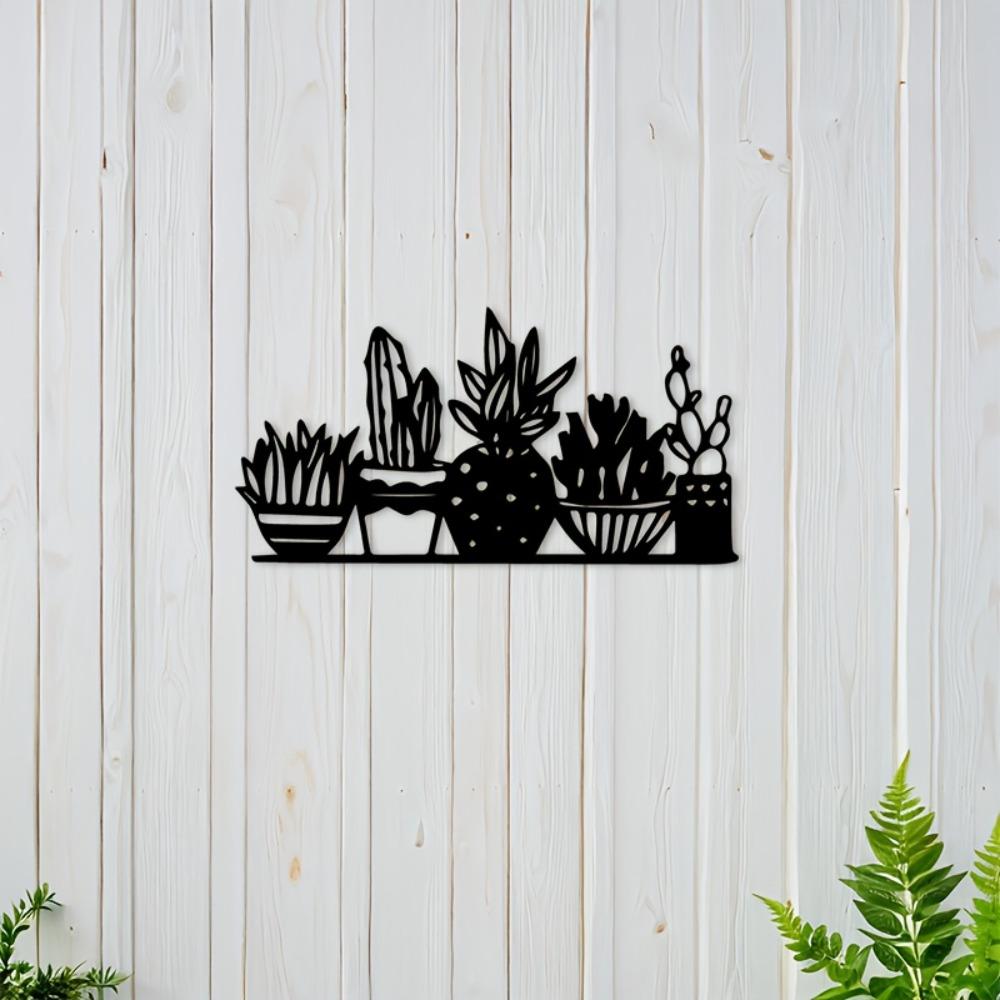 2D Flat Cactus Metal Wall Art Black, Silhouette Decorative Plaque Sign for Living Room Bedroom Office