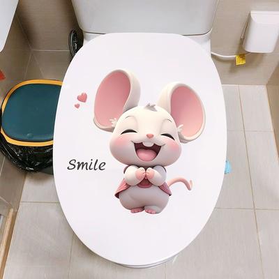 Self-adhesive Cute Cartoon Smiling Mouse Toilet Stickers for Bathroom Toilet Seat and Tank Home Decor