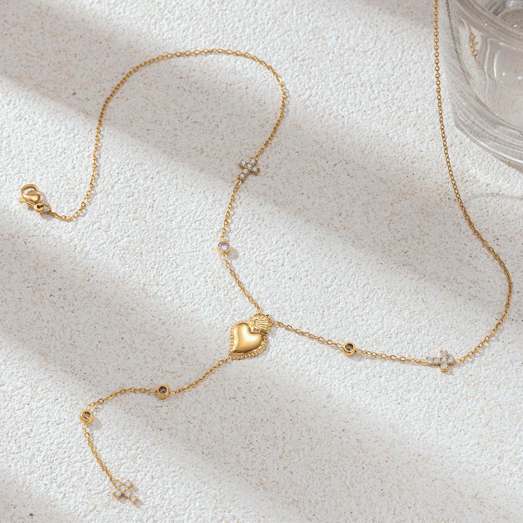 Trendy Delicate Heart Shaped Pendant Dainty Fine Chains Necklaces Chain Gold Plated Zircon Stainless Steel Women's Fashion Gift