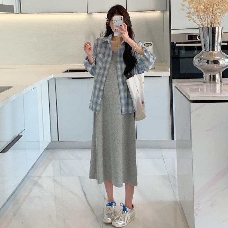 

Spring/Summer 2026 Korean Camisole Dress & Sun Protection Shirt Set 2XL