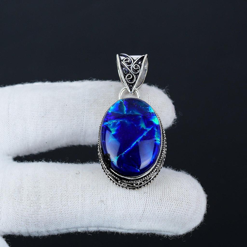Australian Triplet Opal Gemstone Silver Pendant in 925 Sterling Silver- Handmade Design, Everyday Wear Jewelry, Unique Pendant Engagement Gift