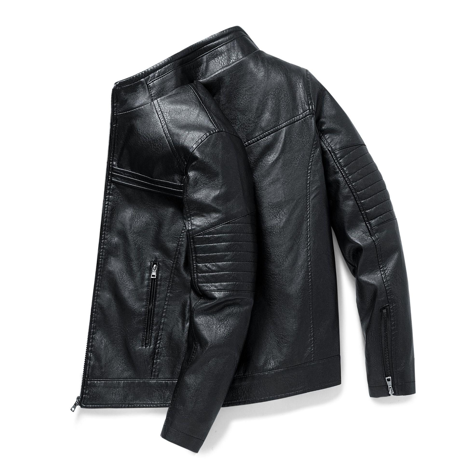 

2022 Autumn/Winter Men s Stand Collar Motorcycle Leather Jacket M