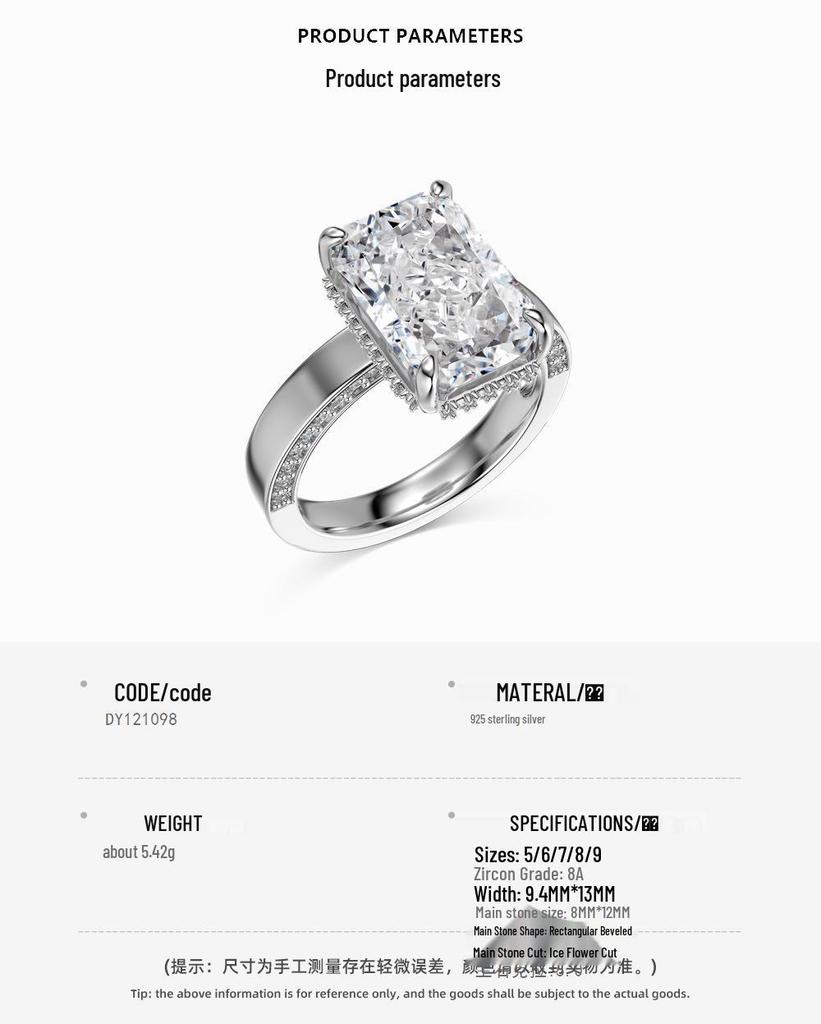 High Carbon Diamond S925 Sterling Silver Zircon Ring for Women - Super Shiny, Square Oval Design, High Quality