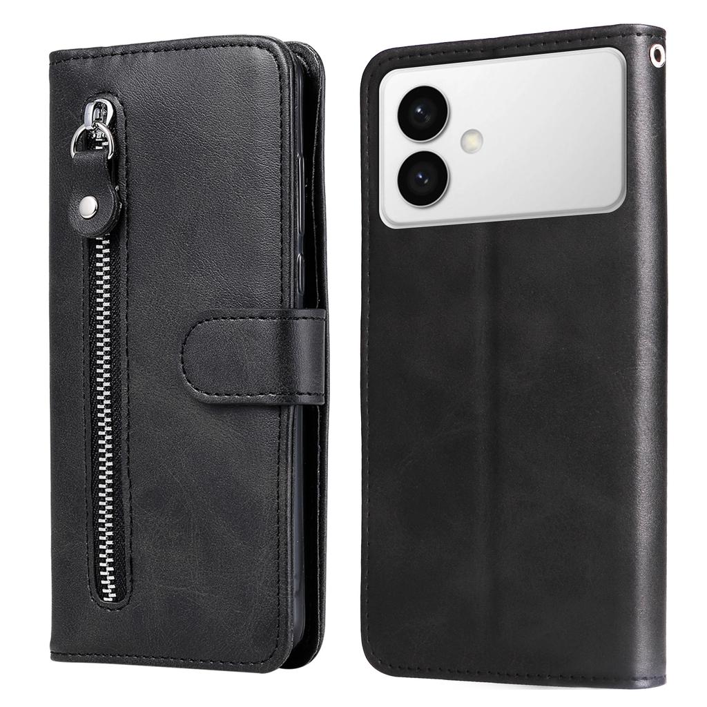 For Samsung Galaxy S26 Edge PU Leather Cases with Zipper Pocket Wallet Phone Cover Stand