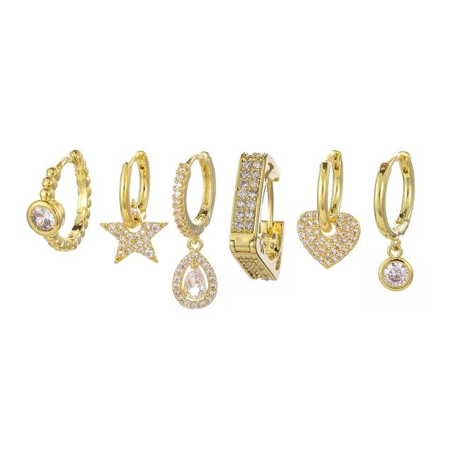 

ANENJERY женские модные ювелирные изделия квадратные серьги-кольца с цирконием для женщин, комплект из 6 шт., серьги в форме звезды в форме сердца золотистый