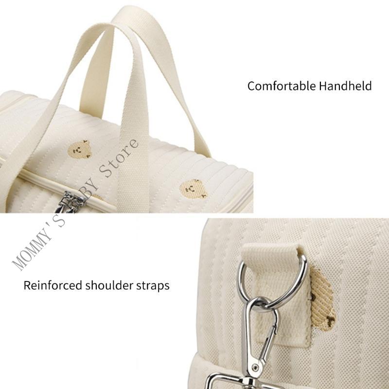 H3CD Mom Bag Handbag Embroidered Pattern Multi Compartment Splashproof Diaper Bag