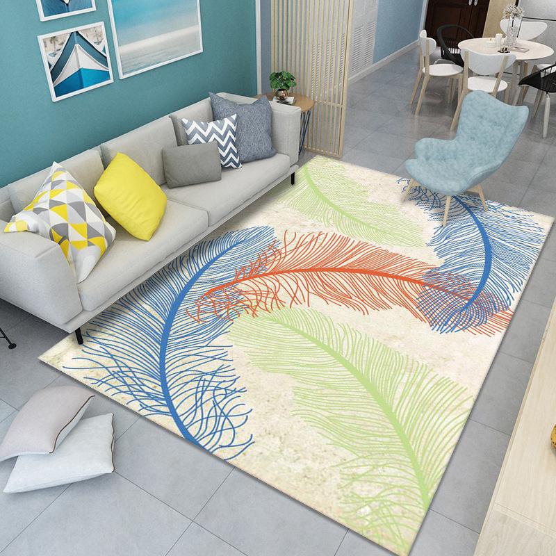 WTEMPO Feather Print Carpet Living Room Large Area Anti-Slip Carpet Bedroom Room Bedside Blanket Home
