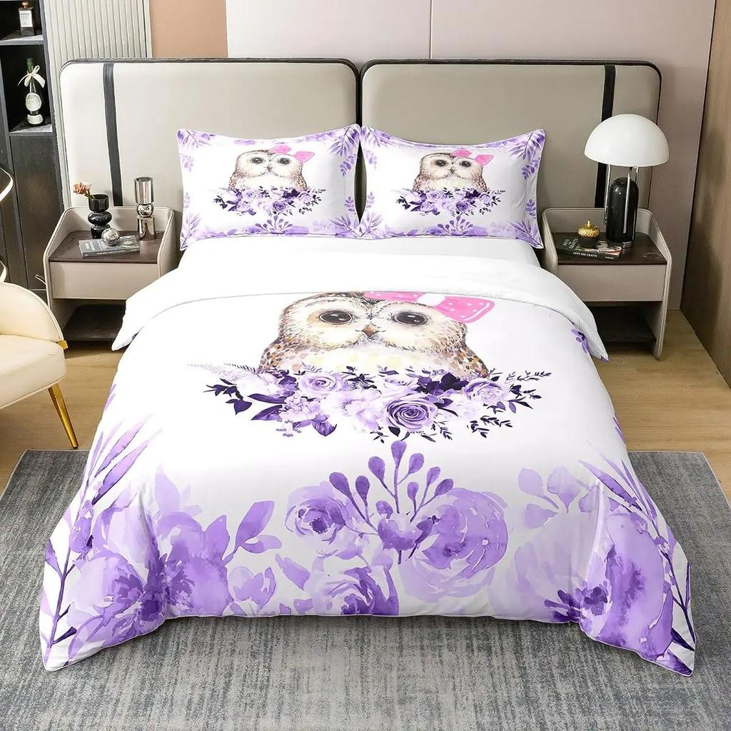 Owl Duvet Cover Bird Decor Bedding Collection Printed Comforter Cover For Boys Girls Children Teens Bedroom Decor With 2 Pillow Case