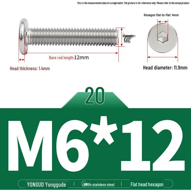 304 Stainless Steel Ultra-Thin Flat Head Hex Socket Bolt, M2-M12