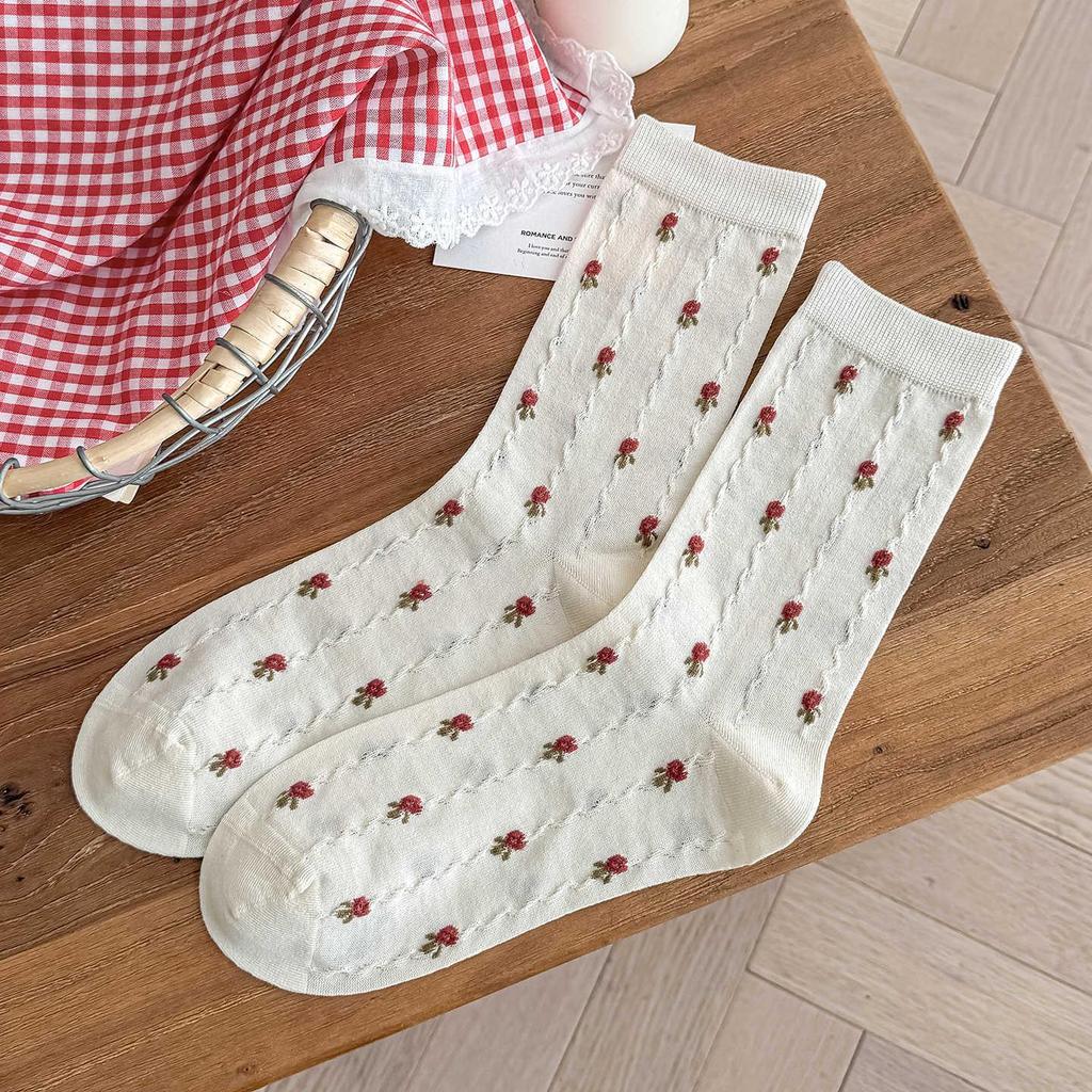 2026 New Mesh Floral Lace Women's Thin Striped Long Socks - Spring & Summer Korean Style