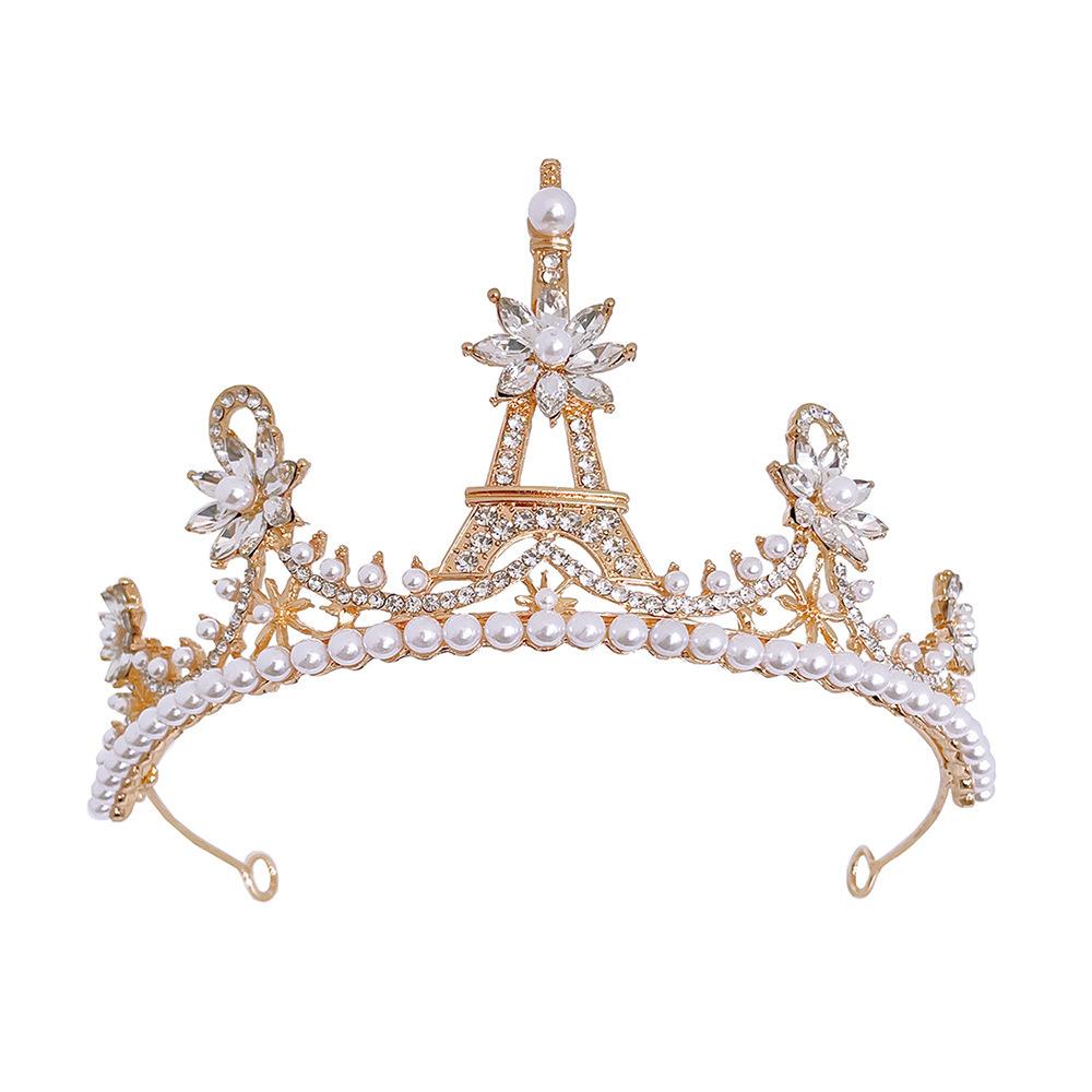 Bridal Crown Alloy Super Fairy Crystal Crown Birthday Headband Light Luxury Versatile Eiffel Iron and Rhinestone Crown