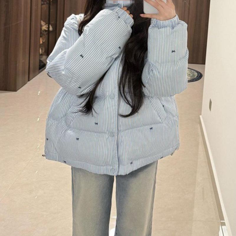 

Хлопковая куртка в полоску в корейском стиле с принтом банта, женская новая зимняя свободная хлопковая куртка 4XL