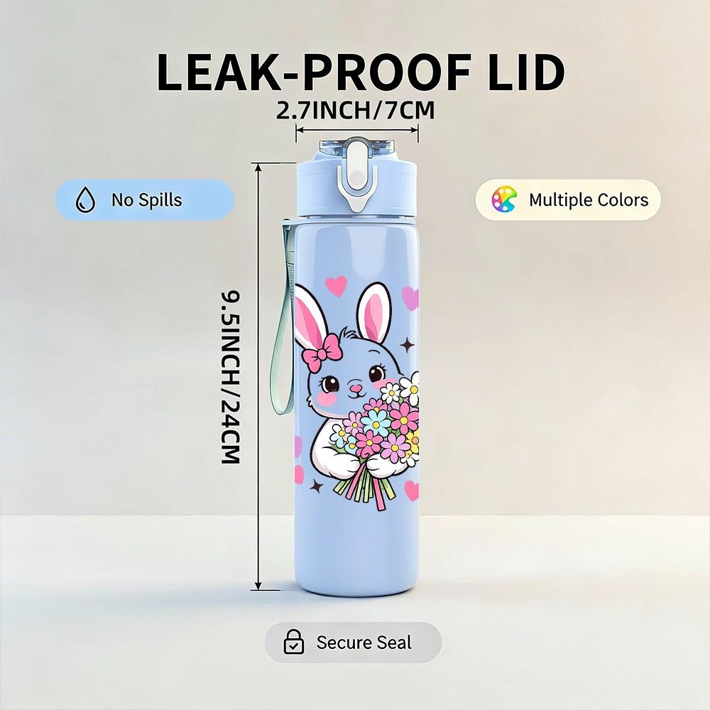 1PC Easter Bunny With Flower Basket Print 750ml Color Plastic Sports Water Bottle Leakproof Flip Straw Lid Suitable for Sports Office Home Use