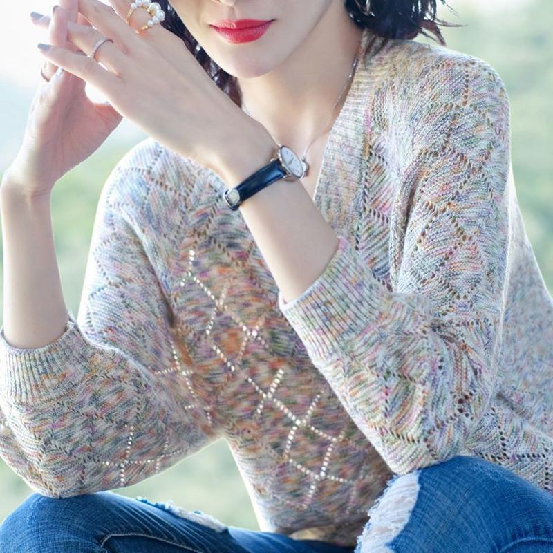 V-Ausschnitt Allround Stricktops Herbst und Winter Unterziehshirts 2022 Neue Damen Casual Lochstrickpullover