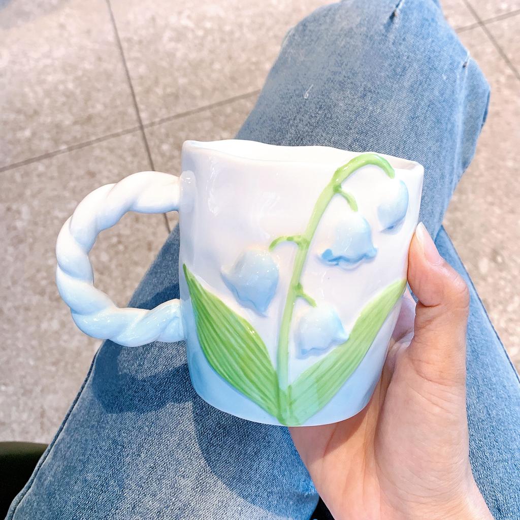 High Value Flower Mug Design Sense Water Cup Girl Heart Mug Hand-painted Cup Birthday Gift Souvenir