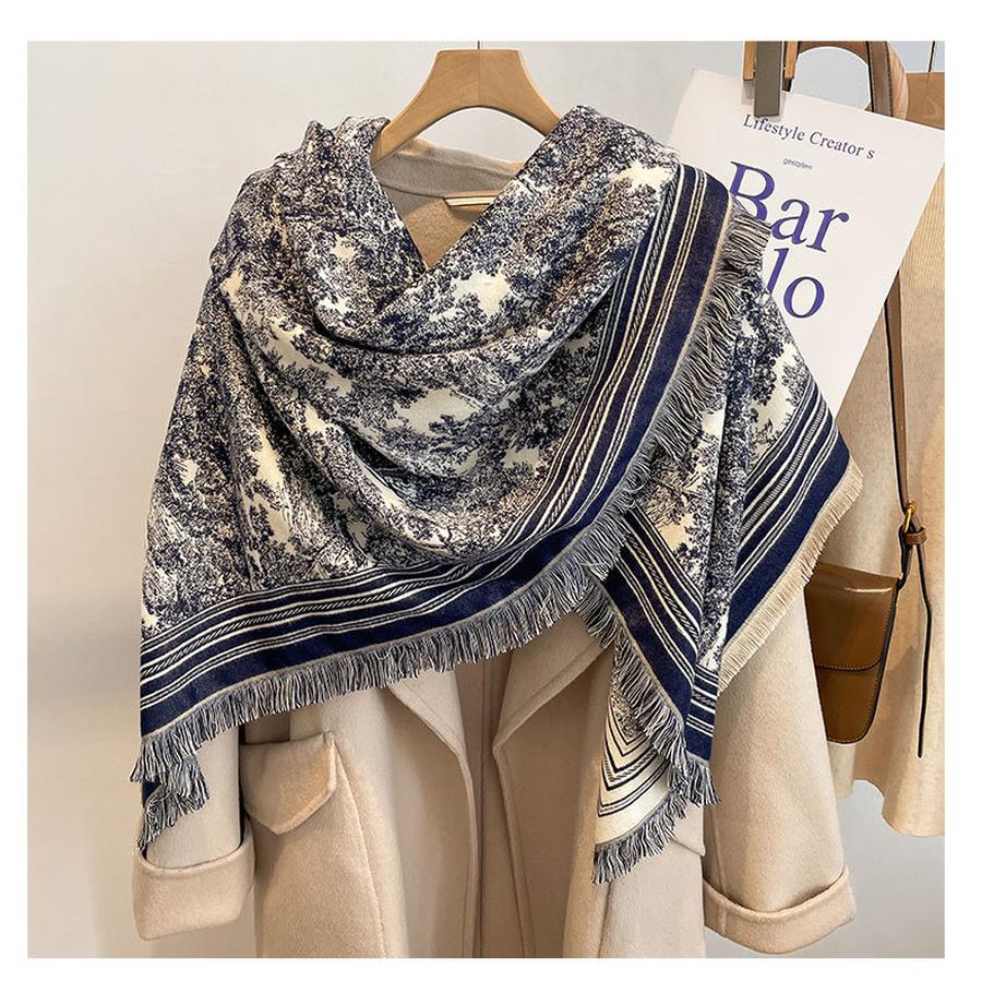 Autumn Winter Faux Cashmere Scarf with Thick Square Scarf, Air Conditioning Cover, Tassel Warm Shawl for Women