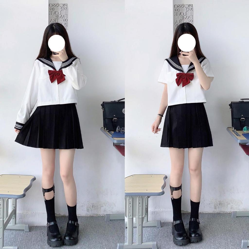 JK Cosplay Set Námořník Uniformní dívčí kostým ze střední školy [Cedar Eight] 3dílný (Dlouhý rukáv, M)