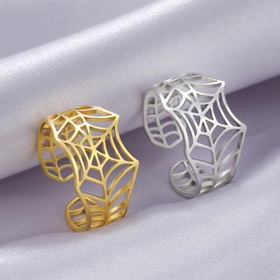 Stylish Minimalist Cut Hollow Spider Web Design Open Ring Titanium Steel Fashion Jewelry For Women