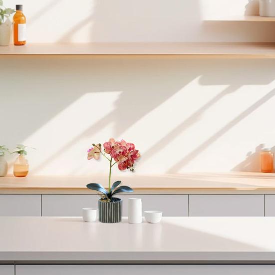 Artificial Potted Plant Faux Moth Orchid Bonsai Desktop Artificial Potted Phalaenopsis Flowers for Home Dining Table Office Desk Decoration