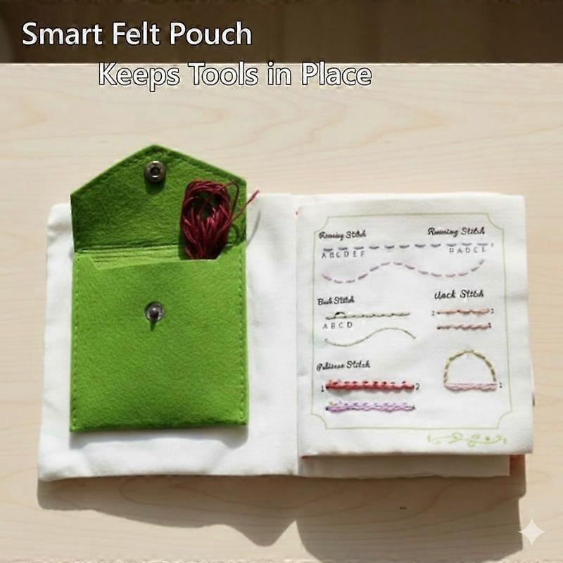 Beginner Embroidery Stitch Book with Fabric Pages, 30 Hand Embroidery Stitches for Adults, DIY Sewing Kit with Floral Motifs, Starter Practice Pattern