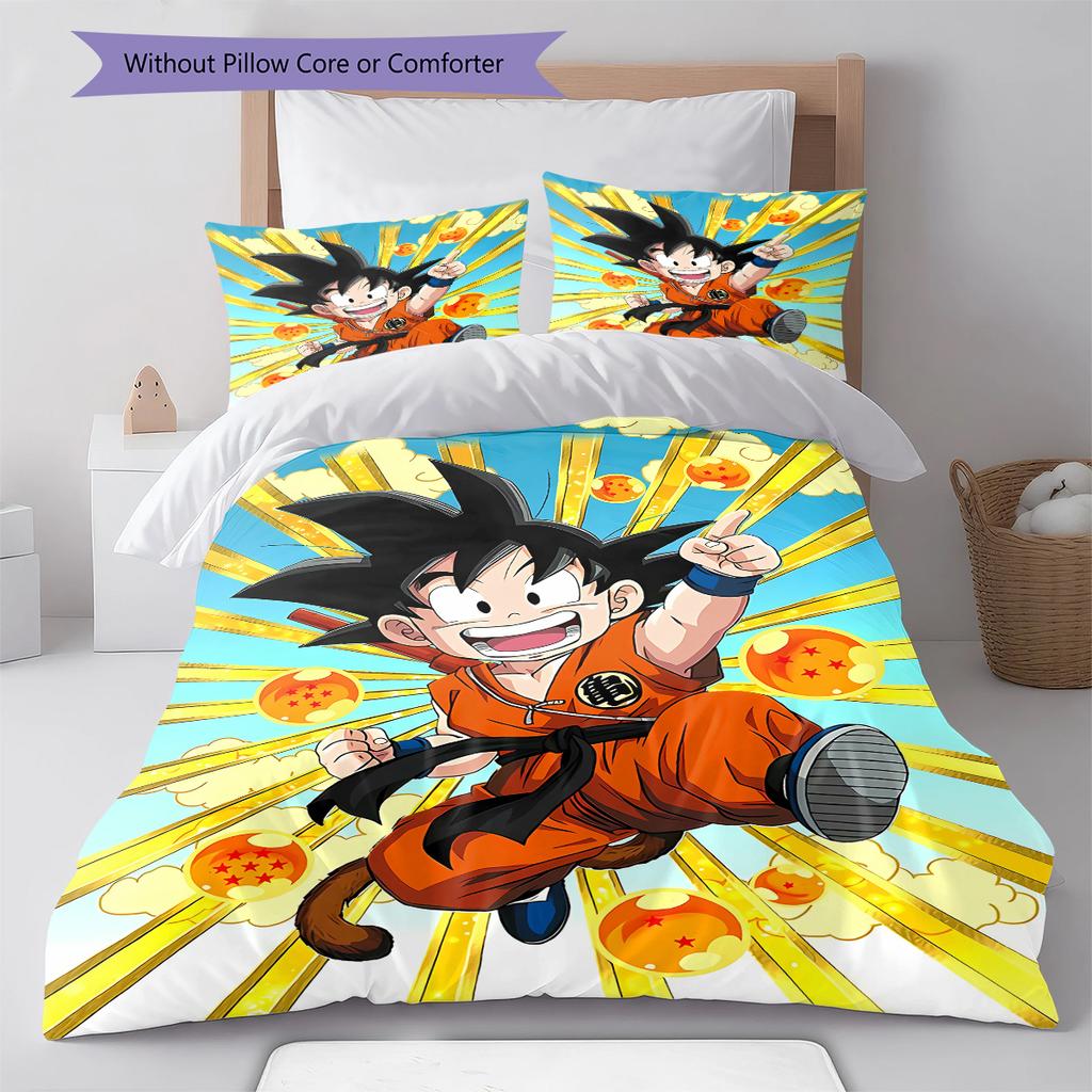 Son Goku Pattern Bedding,Quilt Set Quilt Cover Pillowcase Home Birthday Gift (1 * duvet cover + 2 * pillowcase, without core)
