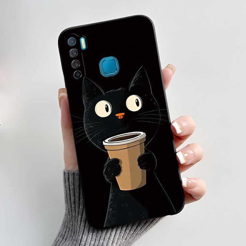 Handyhülle Für Infinix S5/S5 lite/X652/Camon 12 Air/CC6 Schwarz Niedliche Cartoons Bemalte Hülle Stoßdämpfer Weiche Stoßfeste Schwarze Hülle