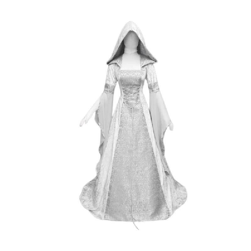 Vintage Solid Color Girdle Hooded Dress Perfect For Halloween!