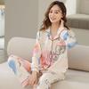 Women's Korean-Style Cartoon Pajama Set - 100% Cotton, Long-Sleeved, Suitable for Spring, Autumn, and Winter, with Cardigan for Home Wear.