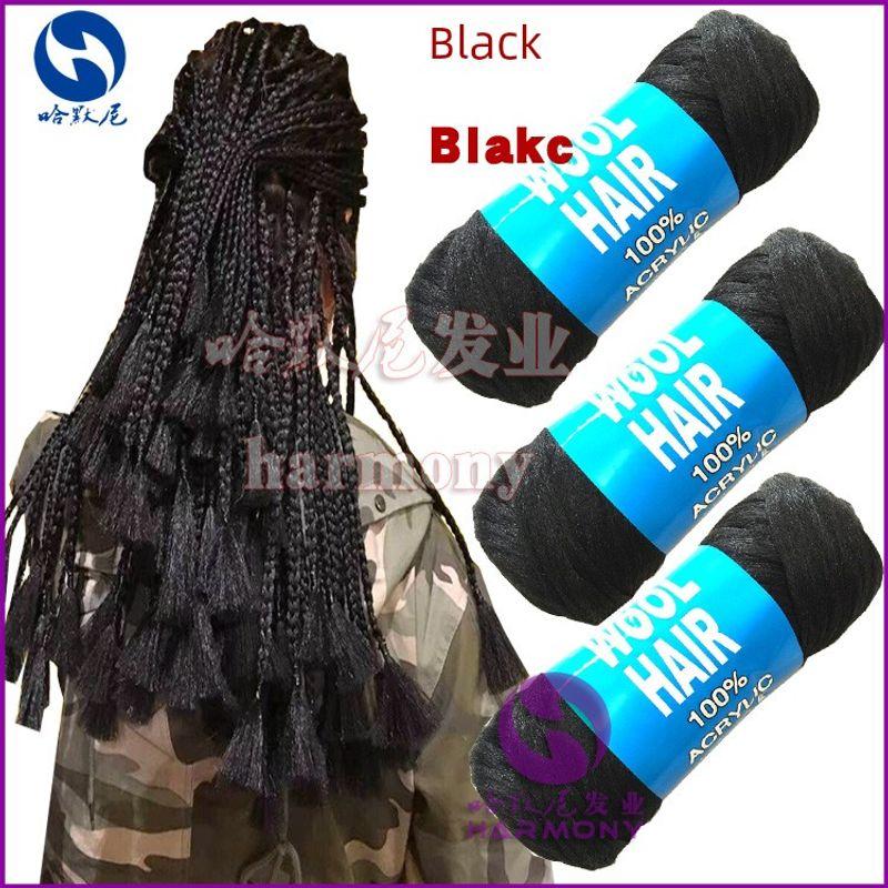 

Brazil Wool Hair African Wig Thread Dirty Braid Hair Big Braid DIY Hair Silk Reggae Dirty Chemical Fiber Roll Black 1#((Buy 4 rolls and get 1 roll free))
