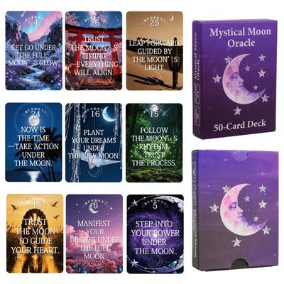 9*6.7cm Mystical Moon Oracle Deck - 50 Cards for Spiritual Guidance, Manifestation & Moon Phase Rituals