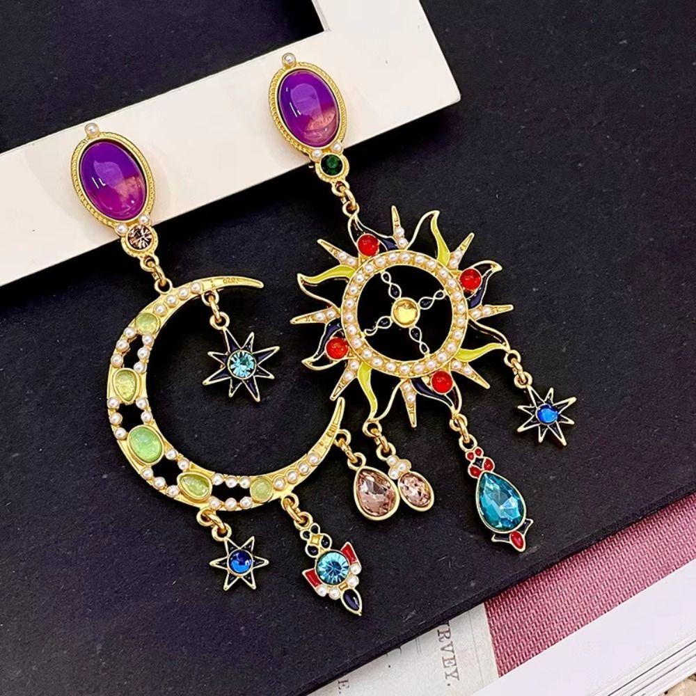 Handmade Dangle Earring Medieval Style Crystal Earrings Elegant Sun&Moon Earrings  Party