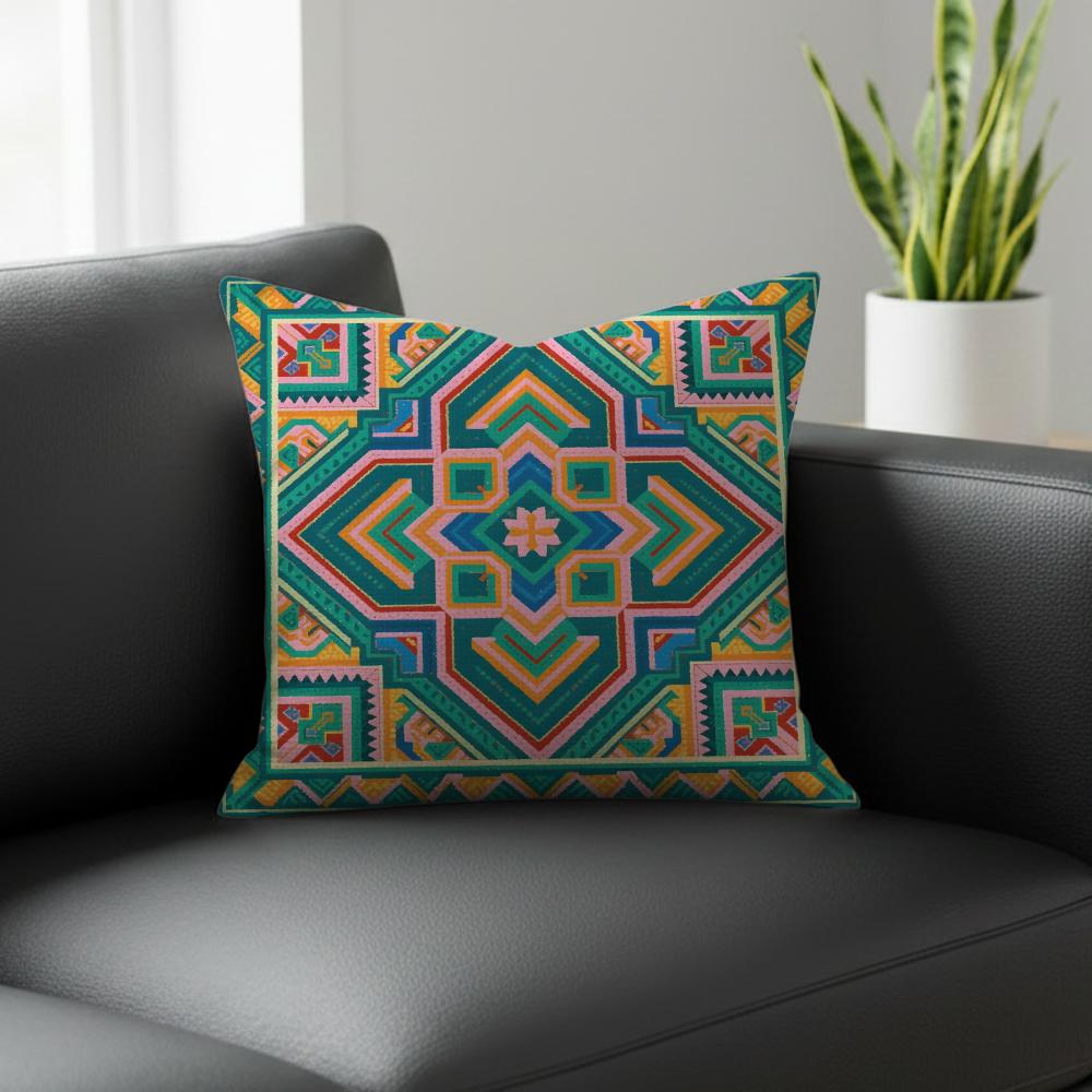 Z-Zhuang Brocade Pattern Cushion Cover Natural Linen Pillowcase Set, All-In-One Decor For Sofa, Bedroom & Chair