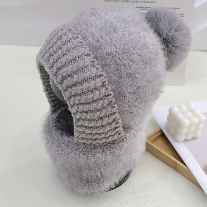Plush Thread Warm Scarf One-piece Hat Women's Winter Pullover Ear Protection Neck Cover One-piece Knitted Hat Ski Cap