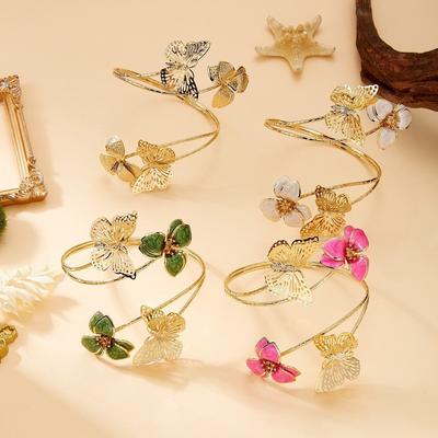 Enamel Glaze Open Arm Bangle Drip Oil Butterfly Armband Exquisite Flower Bracelet  Party