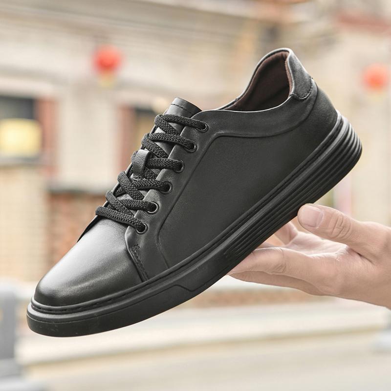 

Мужские туфли на плоской подошве из натуральной кожи, дышащие кроссовки ручной работы, высококачественная мужская повседневная обувь, универсальная обувь для скейтбординга на шнуровке для мужчин 45 чёрный