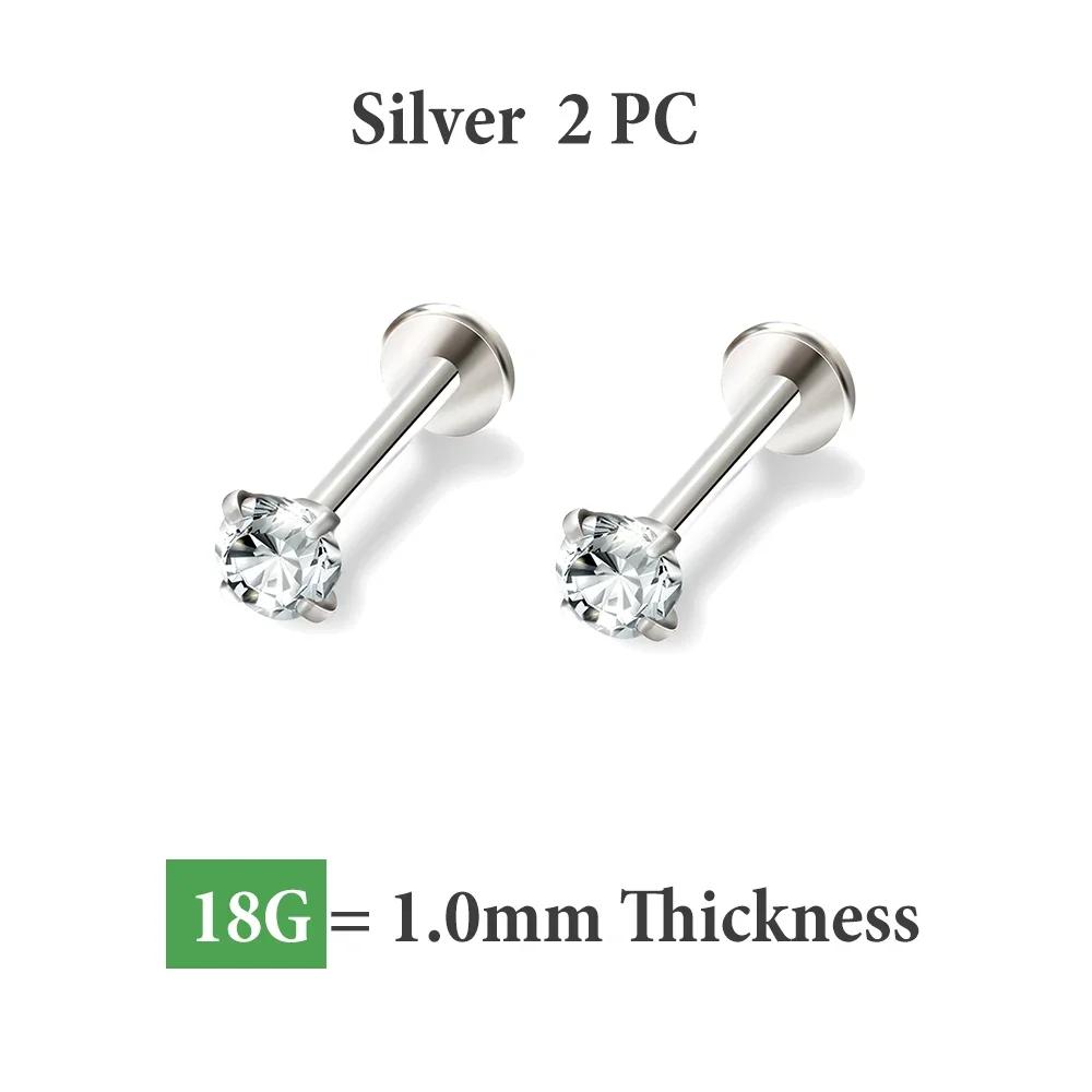 2/8PCS Stainless Steel Eearring Nose Stud Cartilage Piercing Jewelry Helix Tragus Lip Flat Back Tiny Earrings for Women 18G