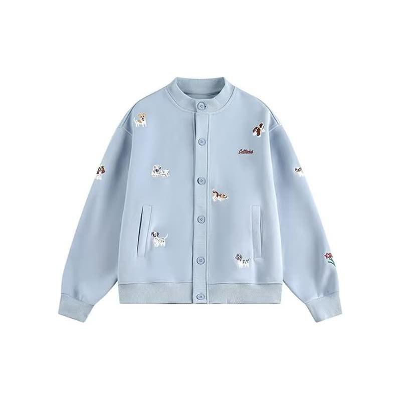 Korean Style Unisex Oversized Embroidered Dog Sweatshirt Casual Zip-Up Cardigan Teens Adults