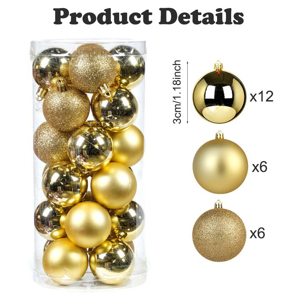 24pcs 3cm Christmas Balls Xmas Tree Ornaments Gold Red Green Christmas Hanging Ball Tree Decorations Navidad New Year Home Decor