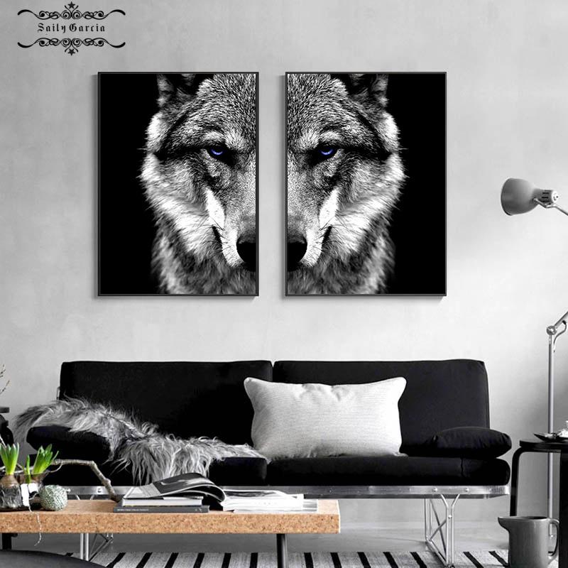 Wall Art Picture Wolf Head Animal Poster Nordic Style Black White Canvas Print Painting Scandinavian Modern Home Room Decoration