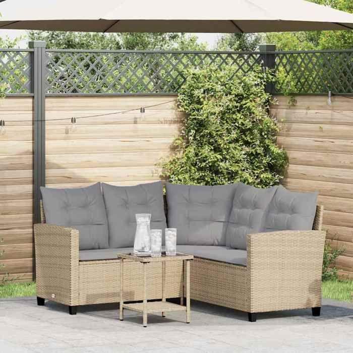VidaXL Canapé de jardin avec table et coussins en forme de L beige, canapé d'extérieur, canapé d'extérieur en forme de L, 4103875
