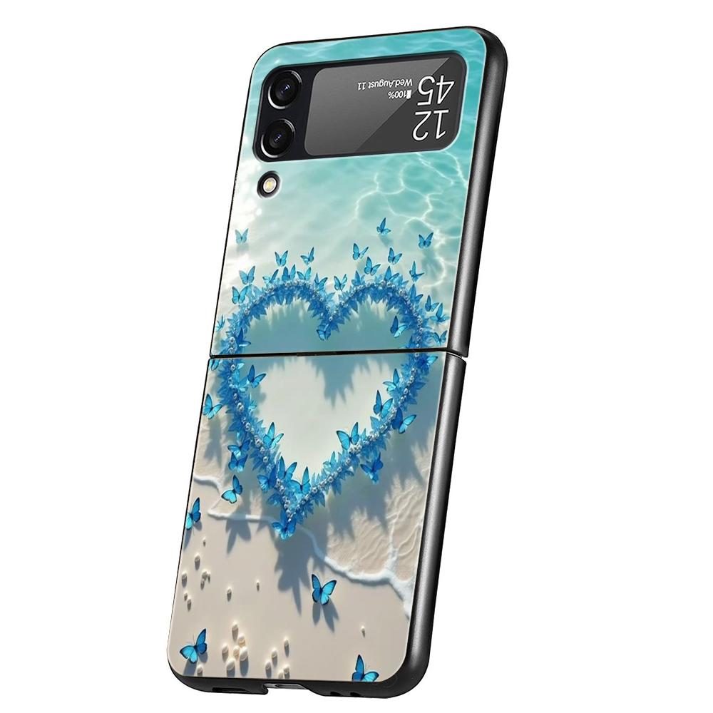Phone Case For Samsung Galaxy Z Flip 3 4 5 6 Hard Folding PC For Samsung Z Flip3 Flip4 Flip5 Cover Blue Butterfly Ocean Waves