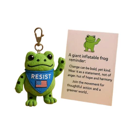 Frog Plush Keychain Soft Portable Eco-Friendly Reminder Toy with Inspiring Card Resist Change Message