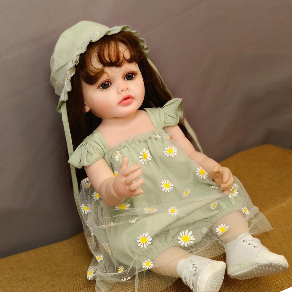 55CM całego ciała miękkiego silikonu winylu Reborn maluch dziewczyna lalka ukorzenione włosy Bebe Reborn Realista świąteczne prezenty dla dzieci